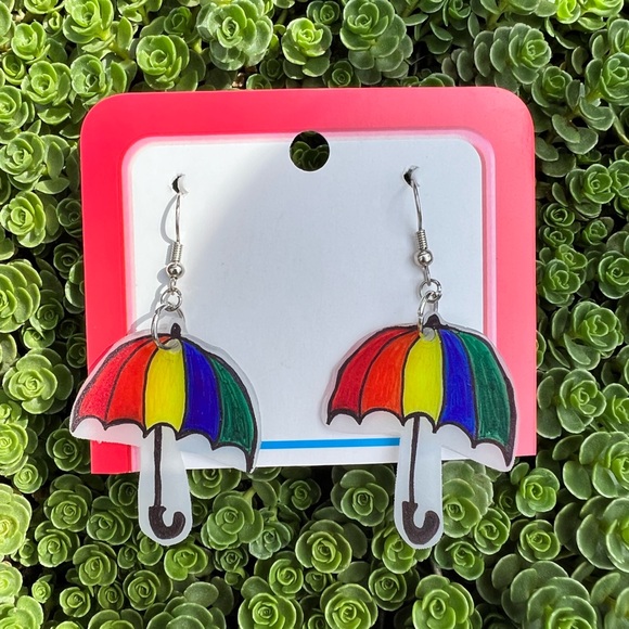 rainbow parasol shrinky dink earrings - Picture 5 of 6